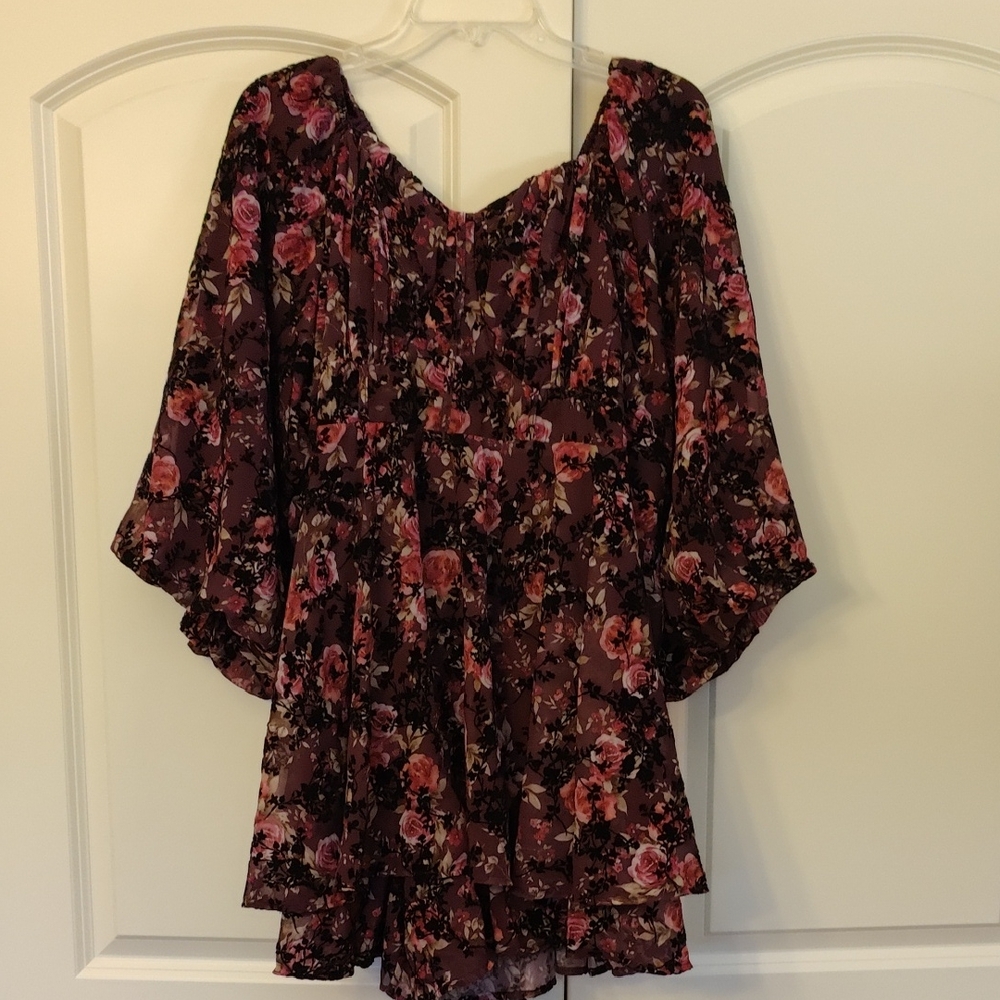 ARULA Purple and Pink Floral Peplum Dress